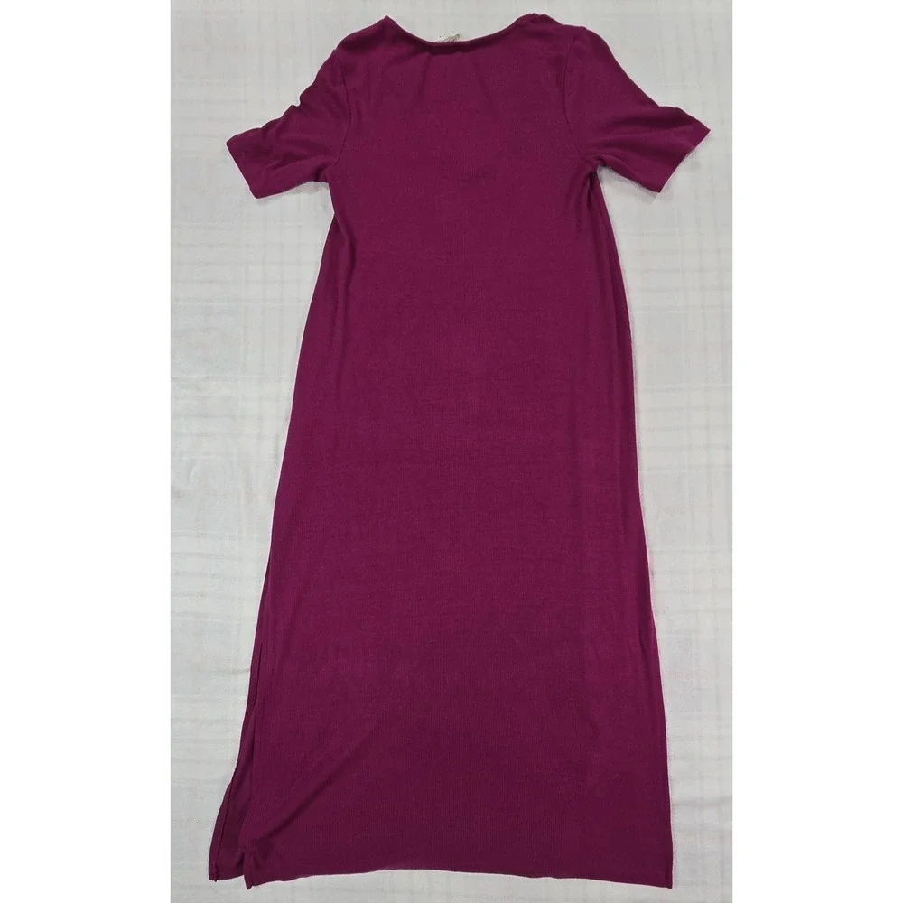 Boden Rib Jersey Midi T-Shirt Dress Short Sleeve V-Neck Side Slits Purple US 6P